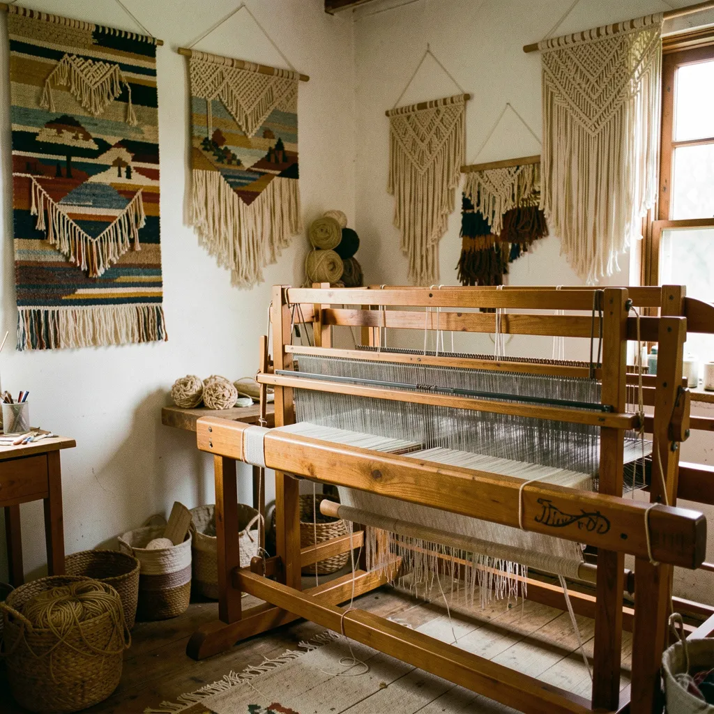 Handwoven wall tapestry in natural tones